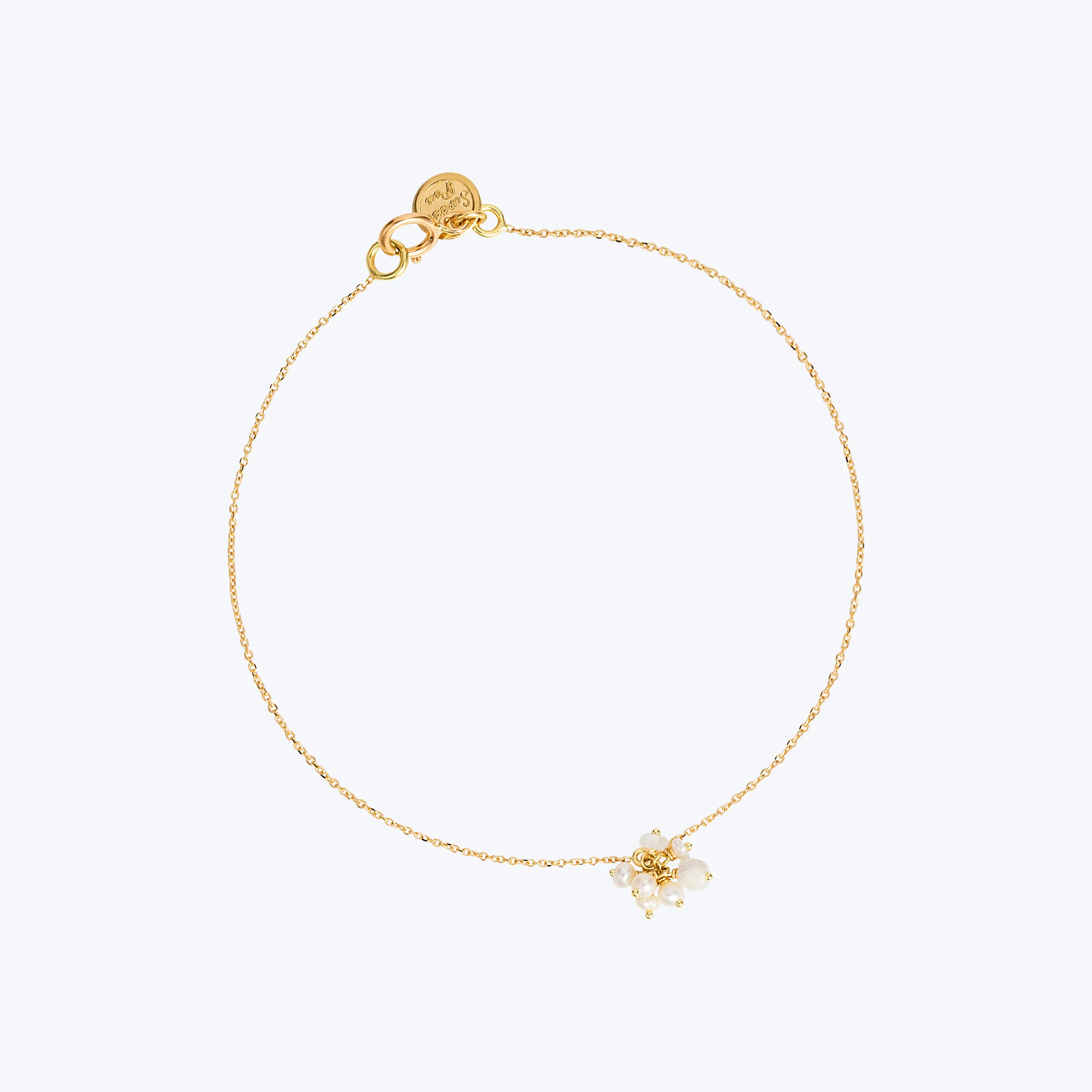 18K Gold Chain Bracelet with Pearl and Moonstone Cluster