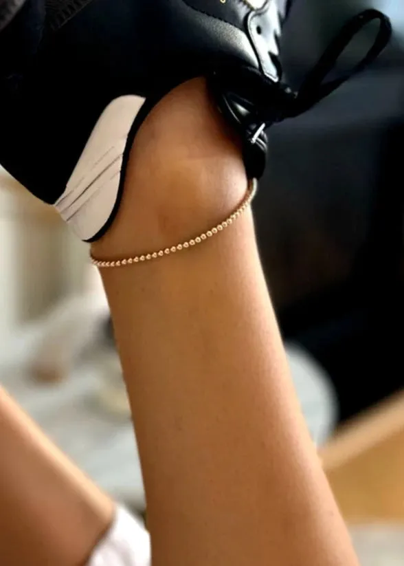 18K Gold Filled 4mm Bead 9" Anklet