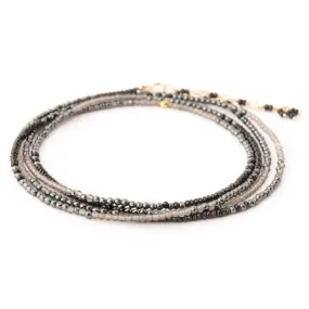 18K Yellow Gold Black Spinel Hematite and Slate Moonstone Ombre Wrap Bracelet