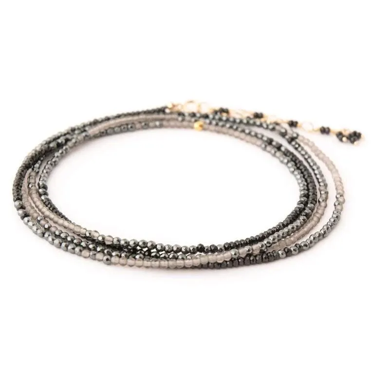 18K Yellow Gold Black Spinel Hematite and Slate Moonstone Ombre Wrap Bracelet