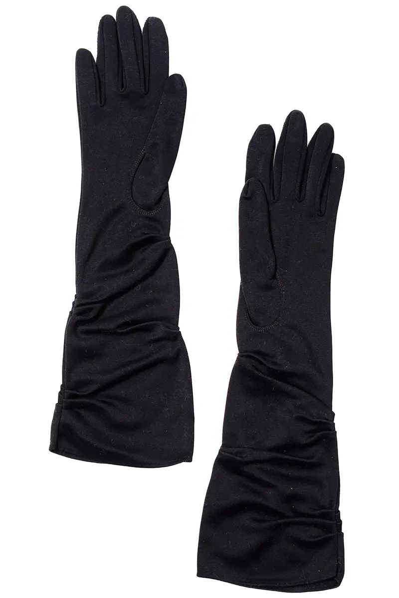 1950s Black Rouched Vintage Elbow Length Gloves 6