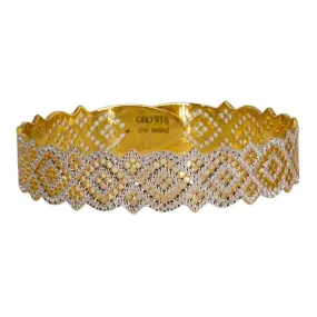 22K Multi Tone Gold Bangle W/ Yellow & White Gold Open Dot Design