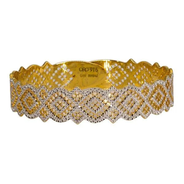 22K Multi Tone Gold Bangle W/ Yellow & White Gold Open Dot Design