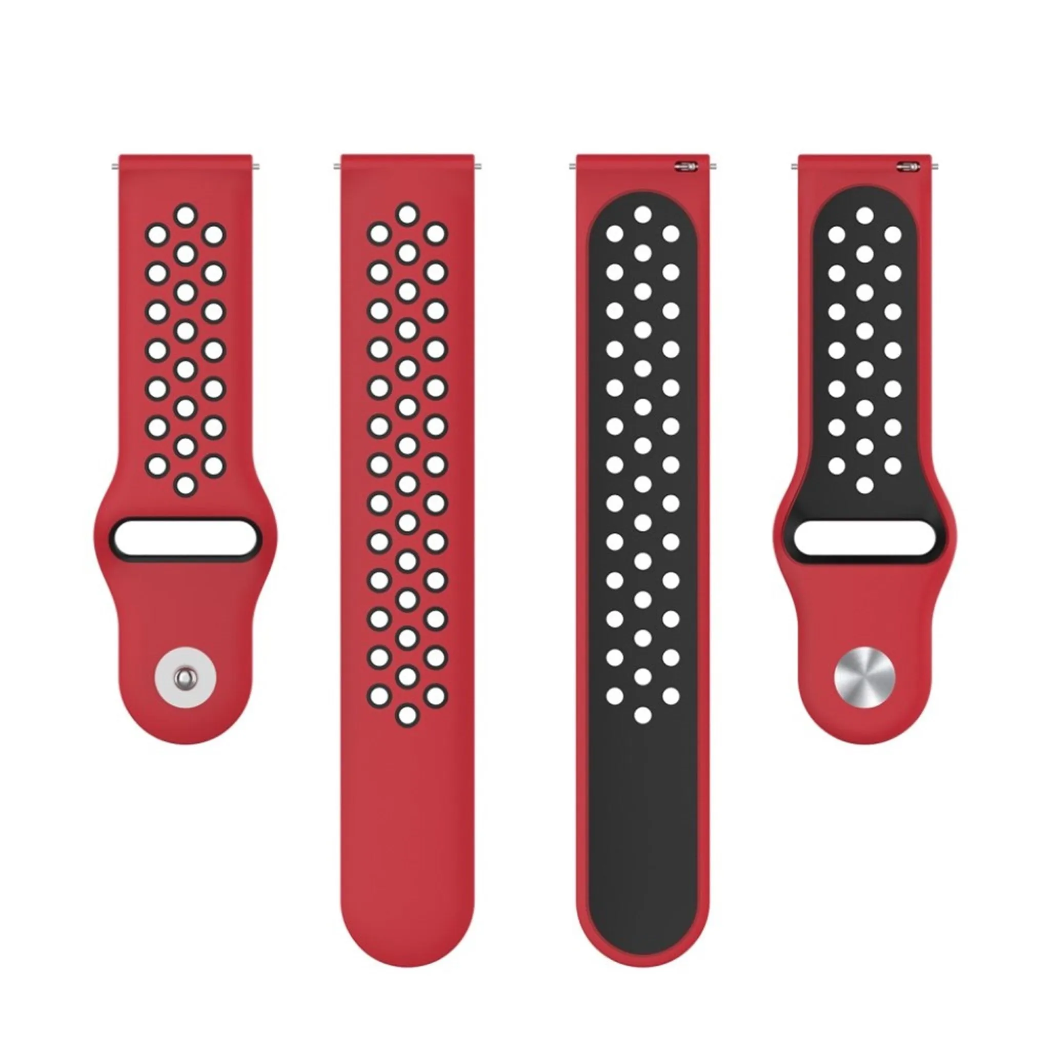 22mm Universal dual-color silicone watch strap - Red / Black