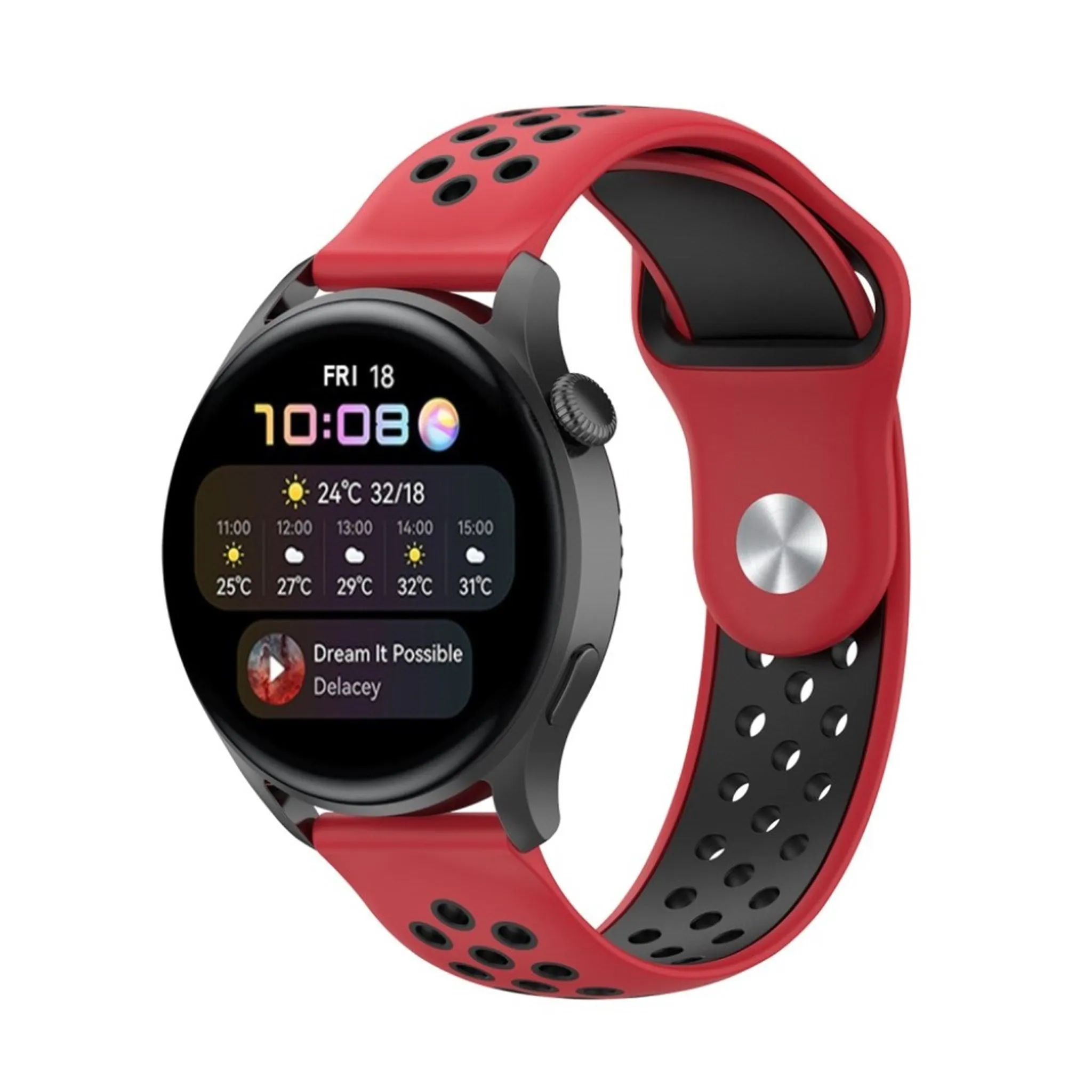 22mm Universal dual-color silicone watch strap - Red / Black