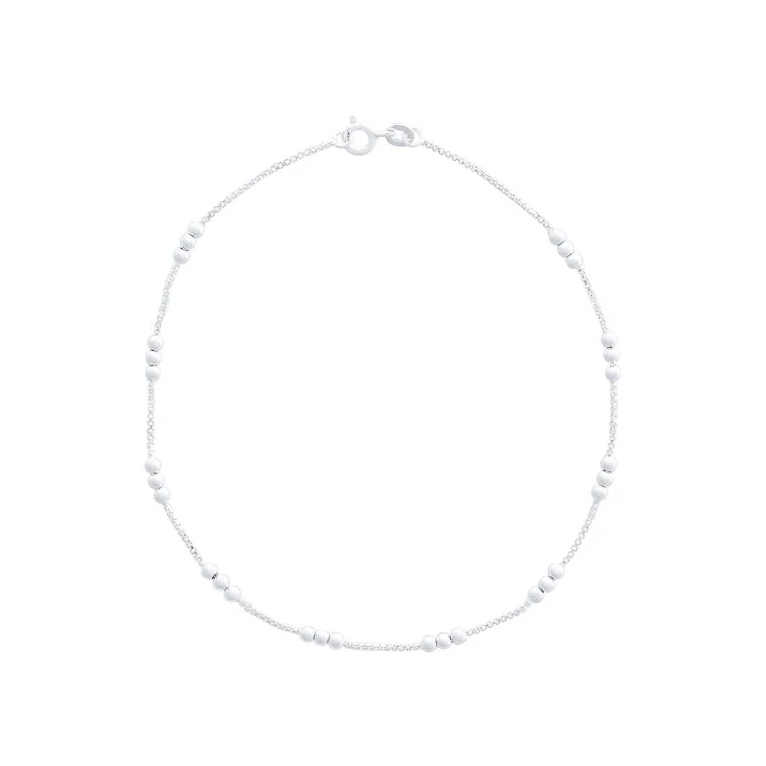25cm Sterling Silver Ball Station Chain Anklet