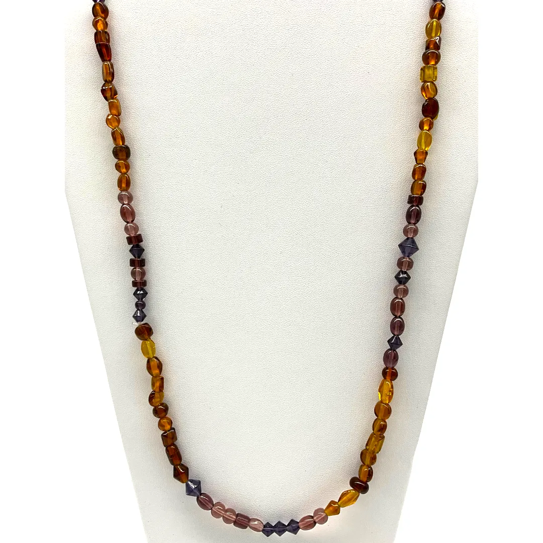 27" Amber and Purple Glass Bead Necklace (Dozen)