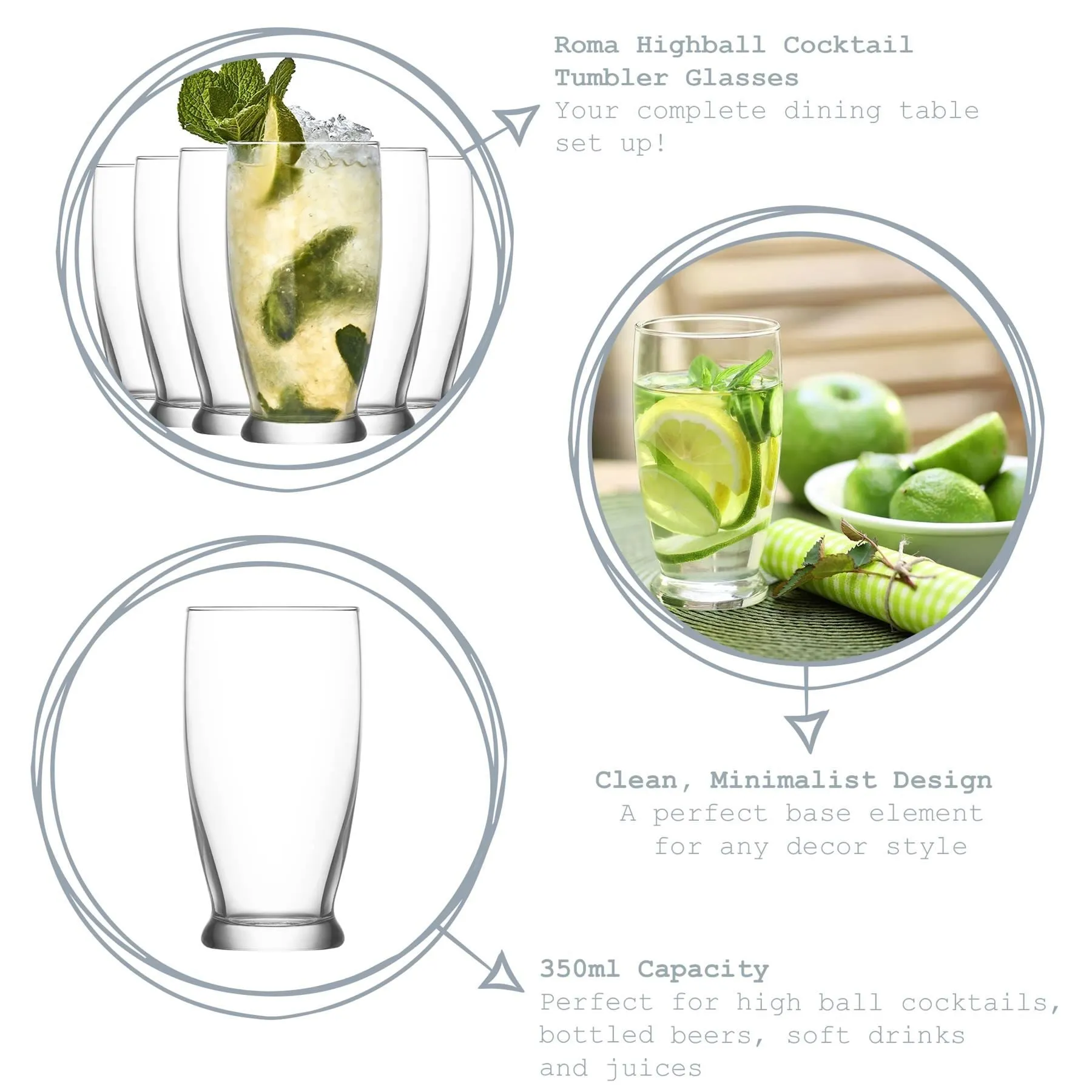 350ml Roma Highball Glasses - Pack of Six - By LAV