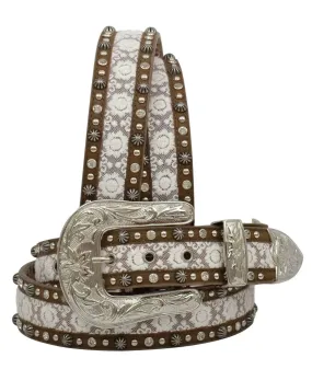 3D Lace Inlay Distressed Leather Belt - Womens Belt