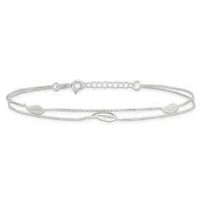 .925 Sterling Silver Double Chain Feather 9" Anklet with 1" Extender
