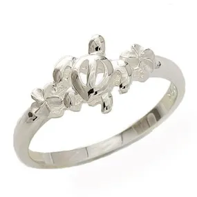 925 Sterling Silver Honu Turtle With Plumerias Ring
