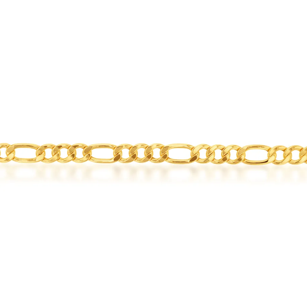 9ct Yellow Gold Copper Filled 3:1 Figaro 21cm Bracelet 230Gauge