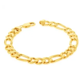 9ct Yellow Gold Copper Filled 3:1 Figaro 21cm Bracelet 230Gauge