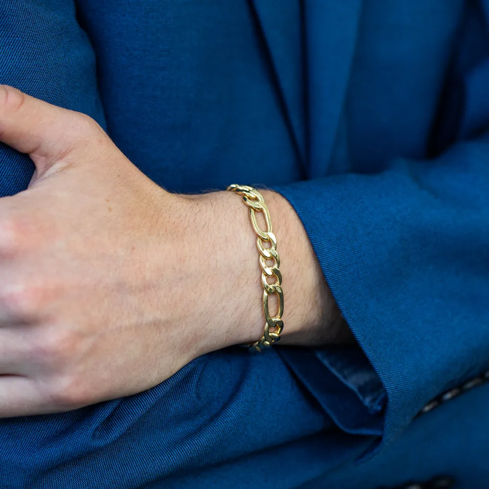 9ct Yellow Gold Copper Filled 3:1 Figaro 21cm Bracelet 230Gauge