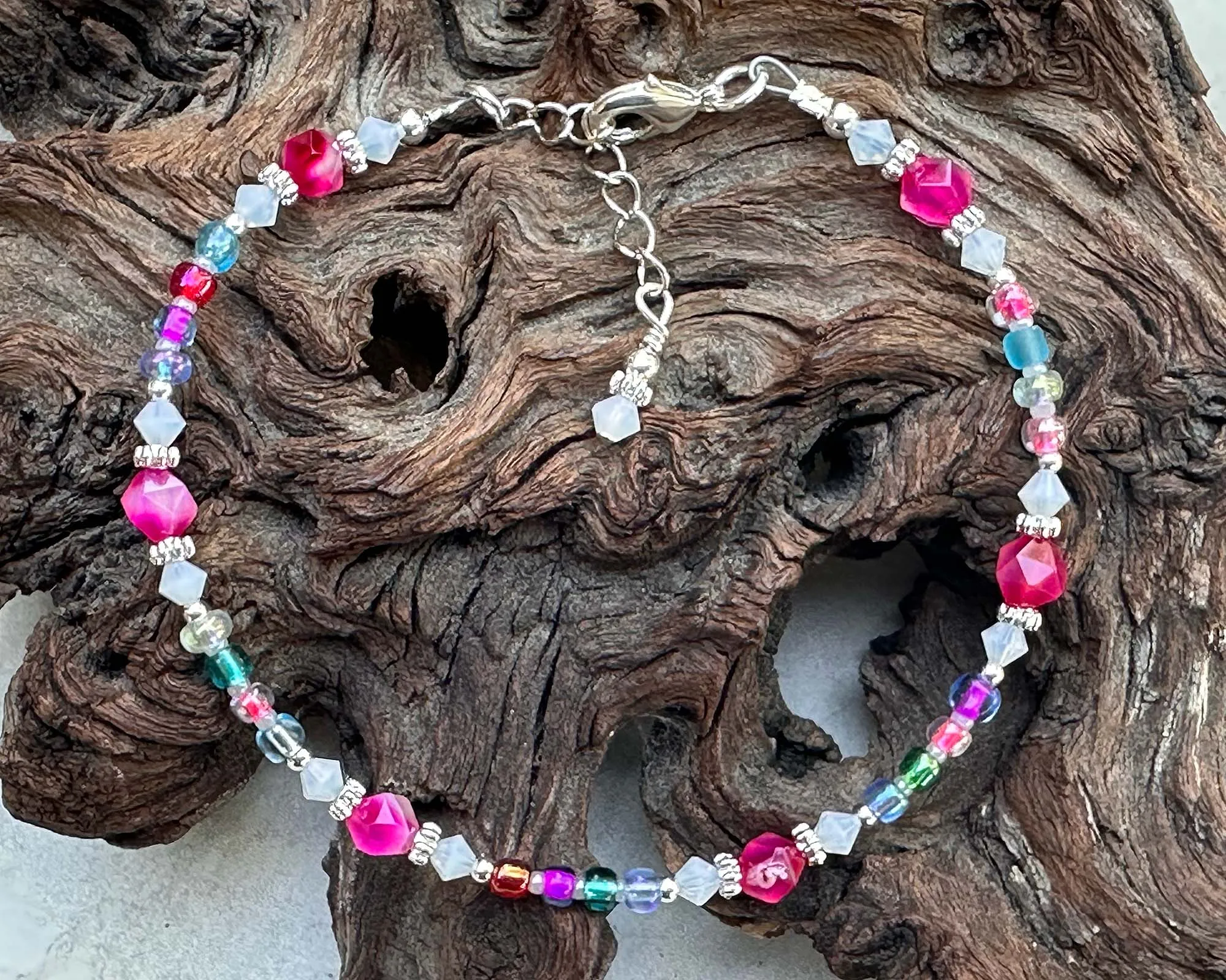 9" Hot Pink Agate Gemstone Beaded Anklet