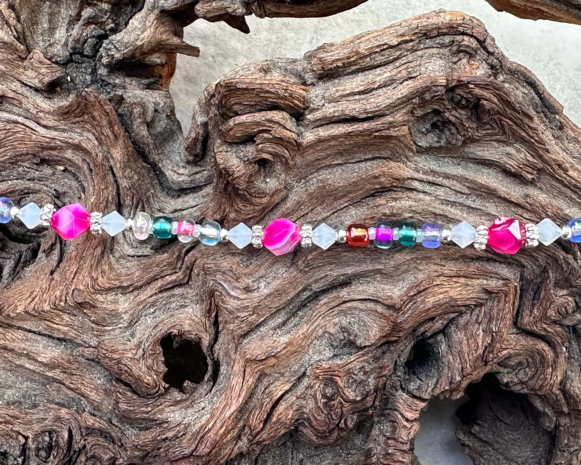 9" Hot Pink Agate Gemstone Beaded Anklet
