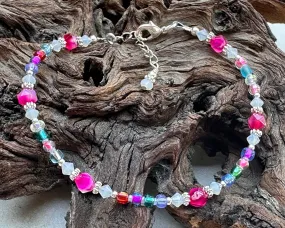 9" Hot Pink Agate Gemstone Beaded Anklet