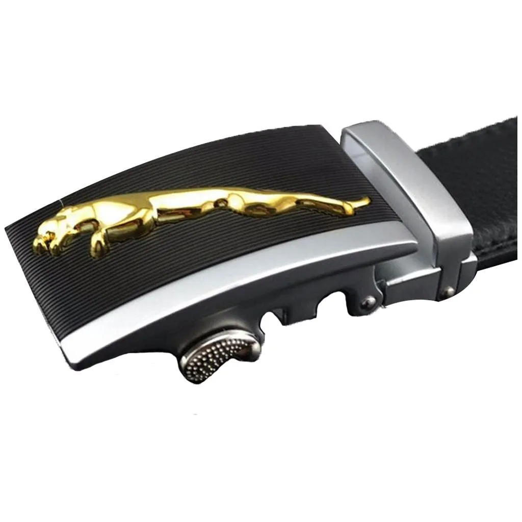 Adjustable Leather Belt Auto locking Jaguar Buckle 101D Silver