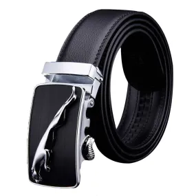 Adjustable Leather Belt Auto locking Jaguar Buckle 101D Silver