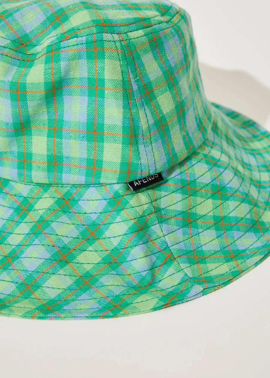 AFENDS Tully - Hemp Check Wide Brim Bucket Hat - Forest Check