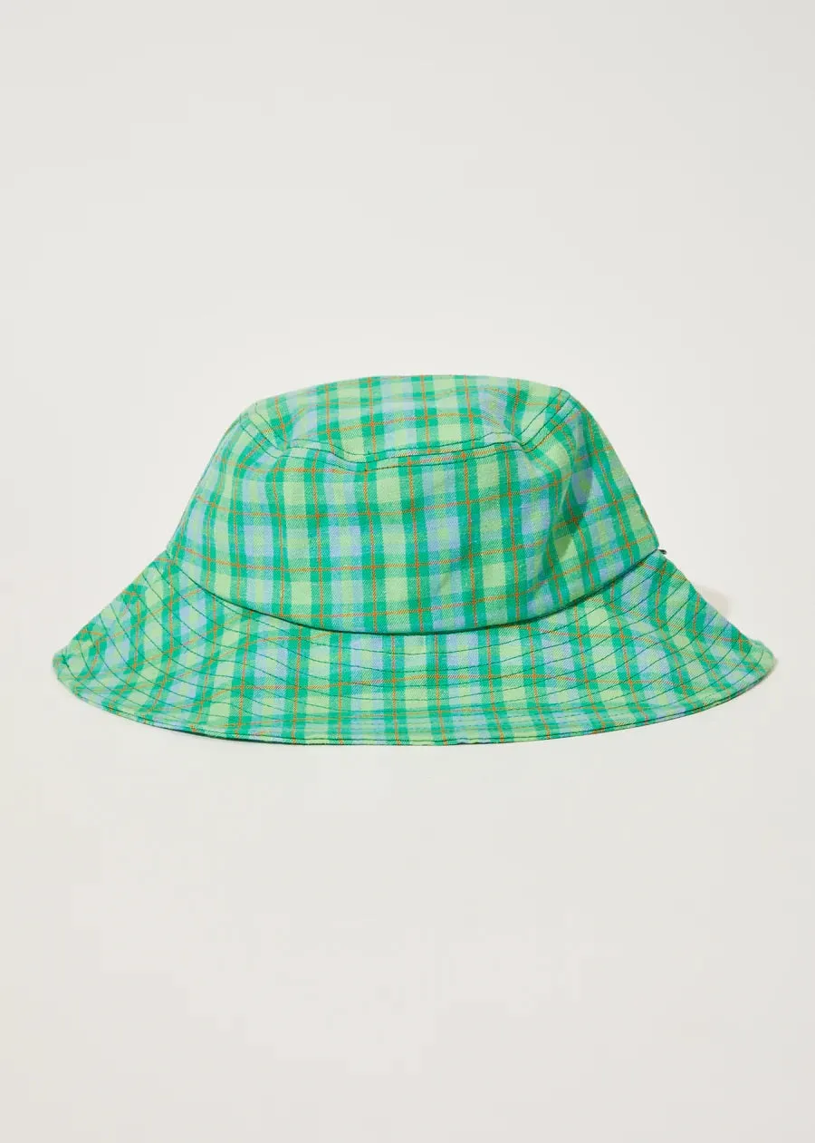AFENDS Tully - Hemp Check Wide Brim Bucket Hat - Forest Check