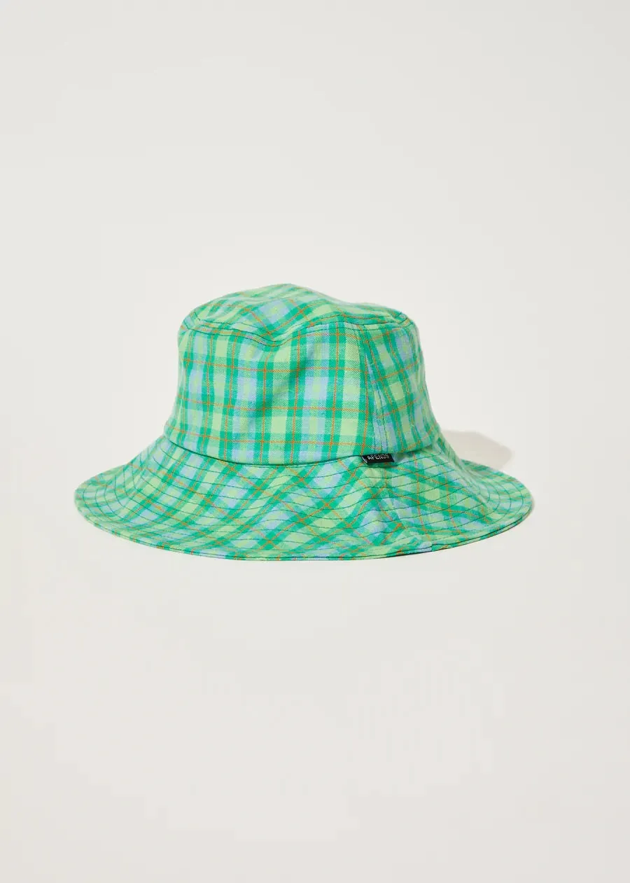 AFENDS Tully - Hemp Check Wide Brim Bucket Hat - Forest Check