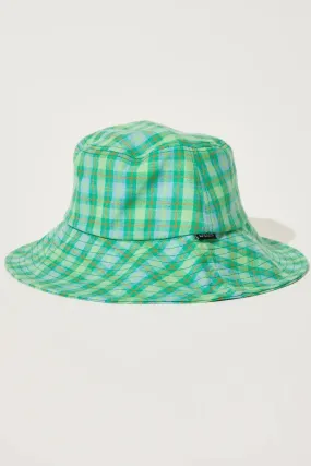AFENDS Tully - Hemp Check Wide Brim Bucket Hat - Forest Check