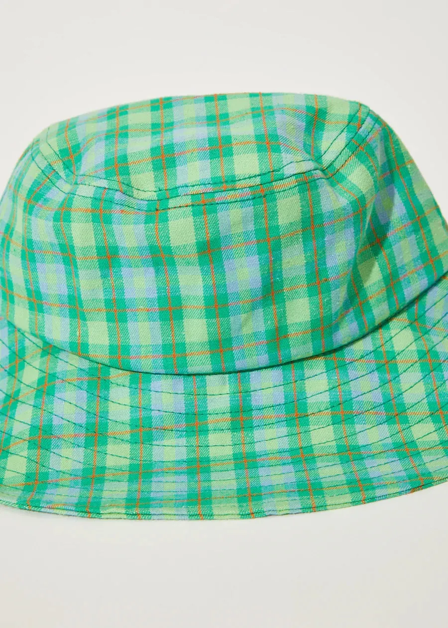 AFENDS Tully - Hemp Check Wide Brim Bucket Hat - Forest Check