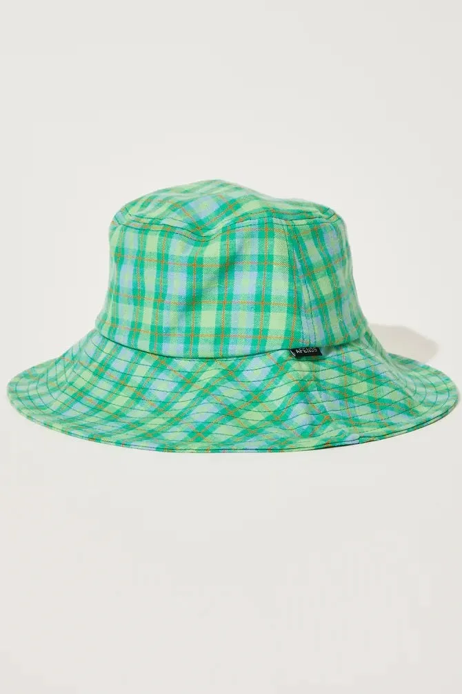 AFENDS Tully - Hemp Check Wide Brim Bucket Hat - Forest Check