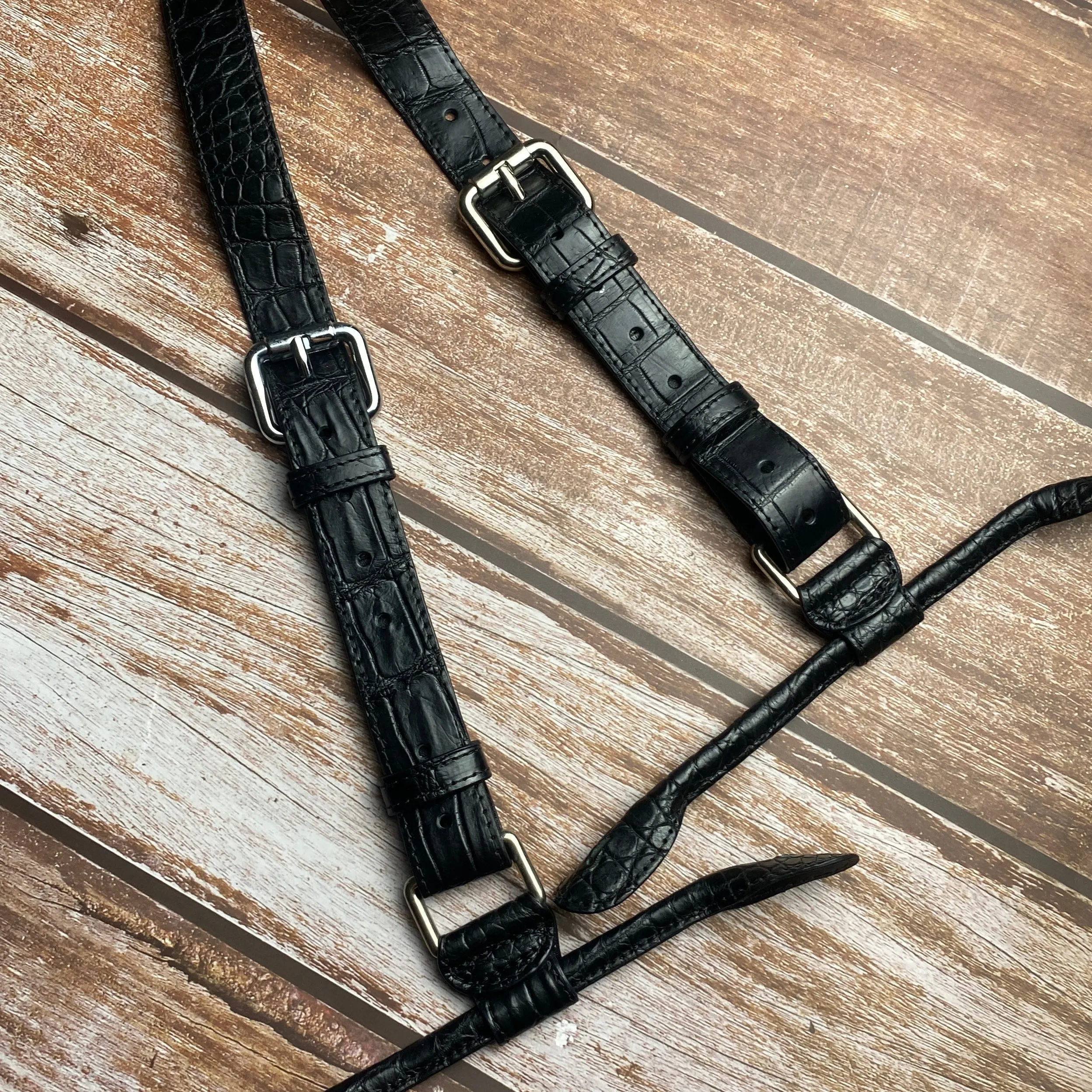 Alligator Y-Back Black Leather Suspenders Men Button End - Groomsmen Suspenders - Wedding Groom Suspenders Adjustable