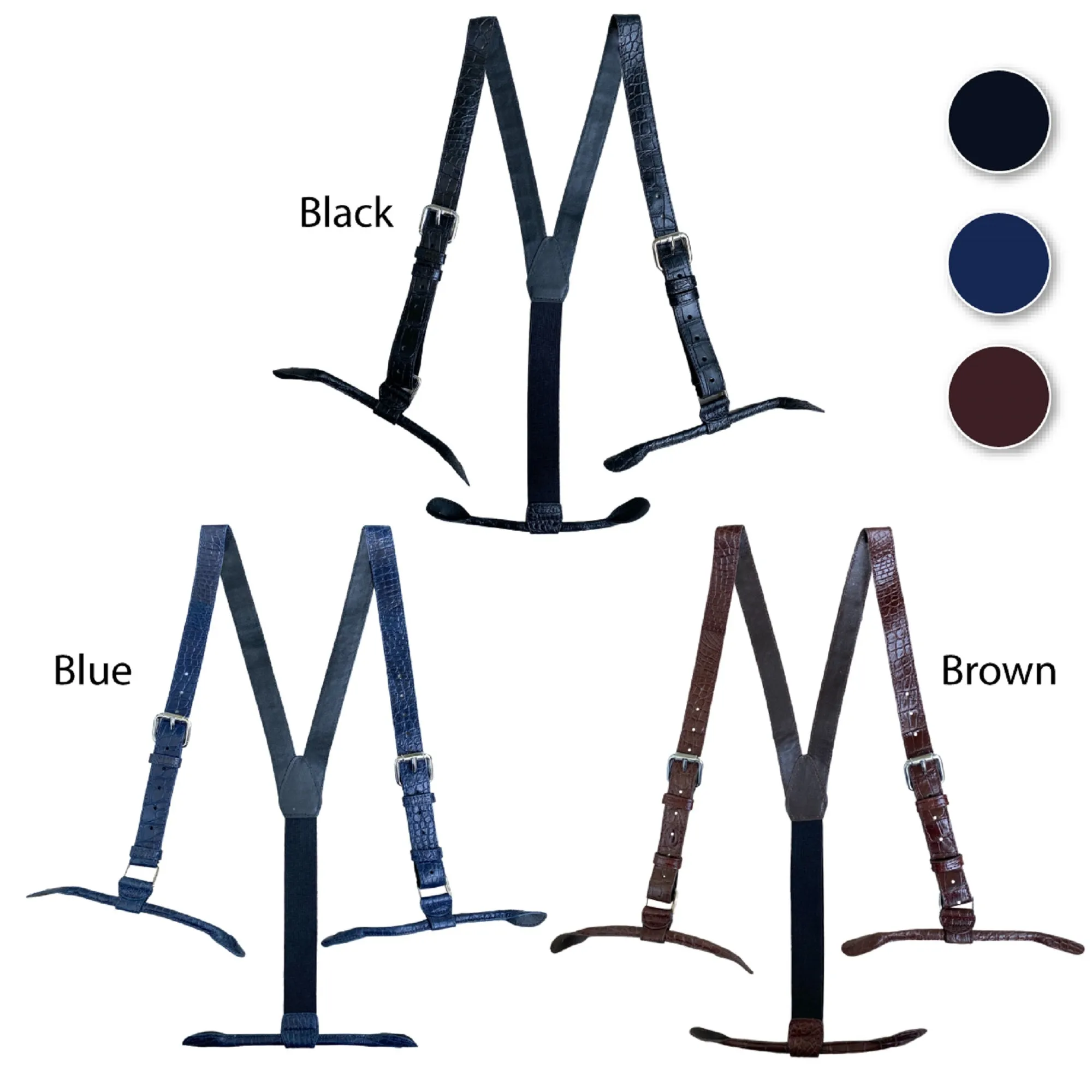 Alligator Y-Back Black Leather Suspenders Men Button End - Groomsmen Suspenders - Wedding Groom Suspenders Adjustable