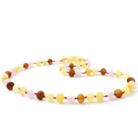 Amber Necklace Multi Raw & Rose Quartz | Baby 32cm