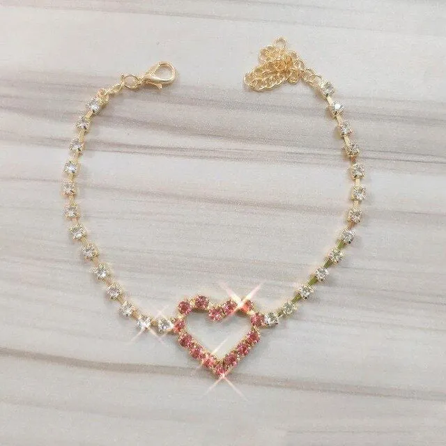Anklet - Gold Heart with Rhinestones 3 options