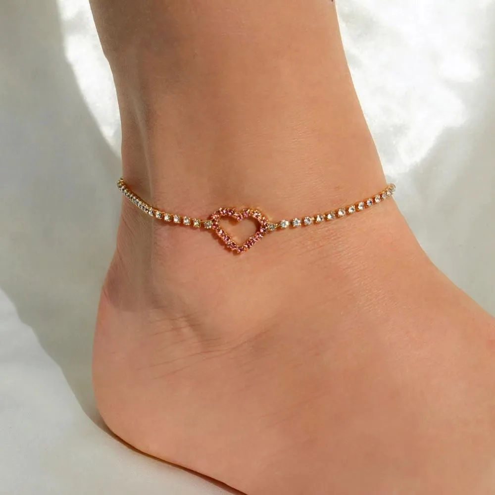 Anklet - Gold Heart with Rhinestones 3 options