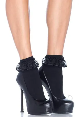 Anklet W/lace Ruffle Os Black