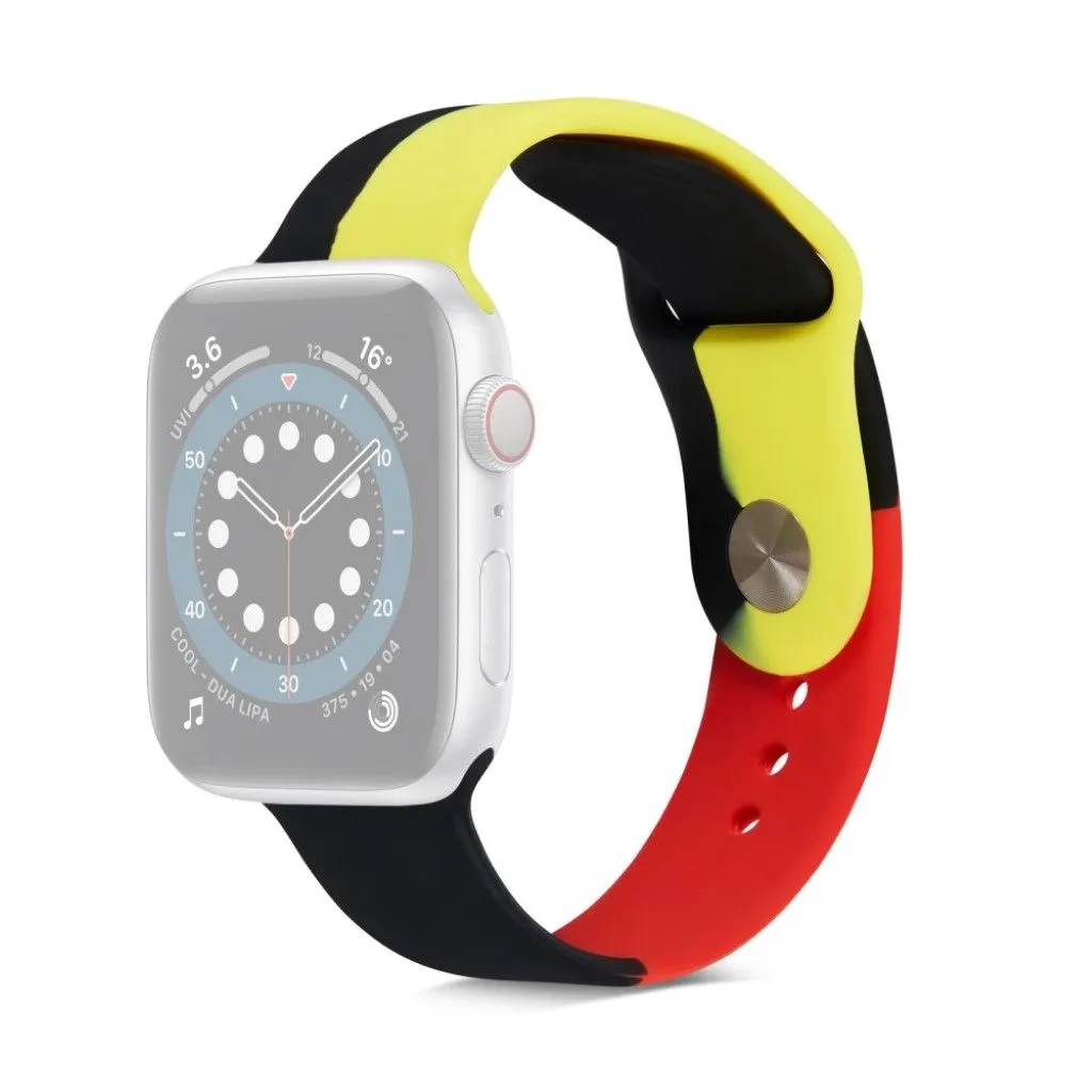 Apple Watch 40mm contrast color silicone watch strap - Black / Red / Yellow / Size: L