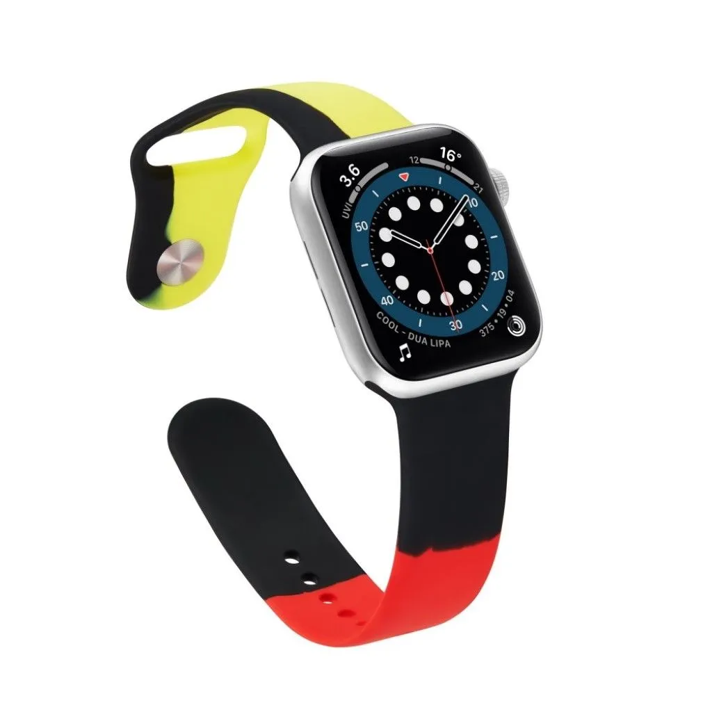 Apple Watch 40mm contrast color silicone watch strap - Black / Red / Yellow / Size: L