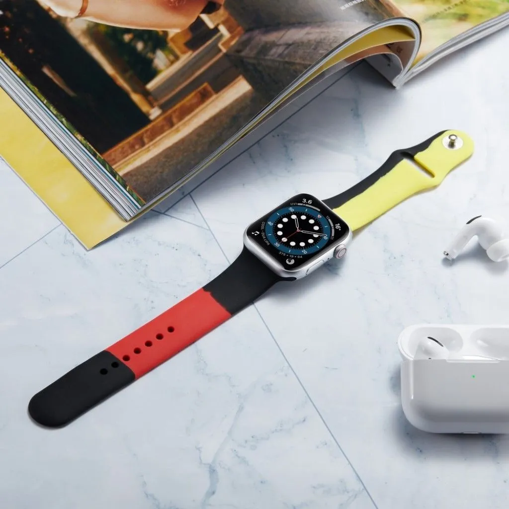 Apple Watch 40mm contrast color silicone watch strap - Black / Red / Yellow / Size: L