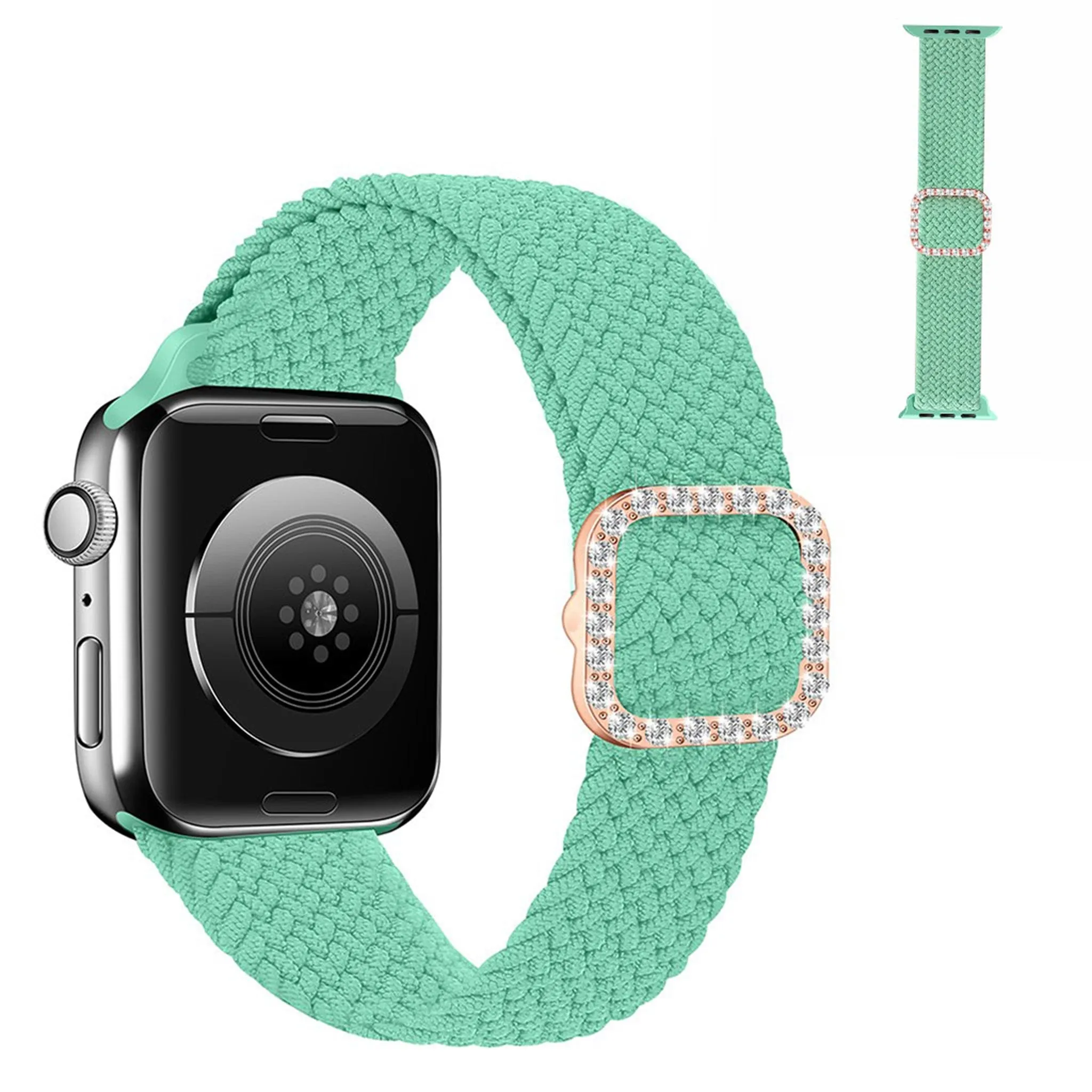 Apple Watch 40mm nylon watch strap in rhinestone buckle - Grass Green