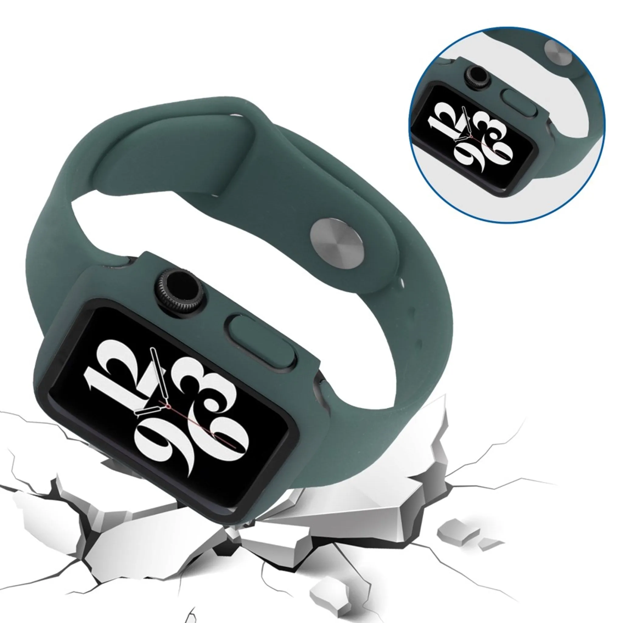 Apple Watch (41mm) silicone watch strap   tempered glass cover - Green