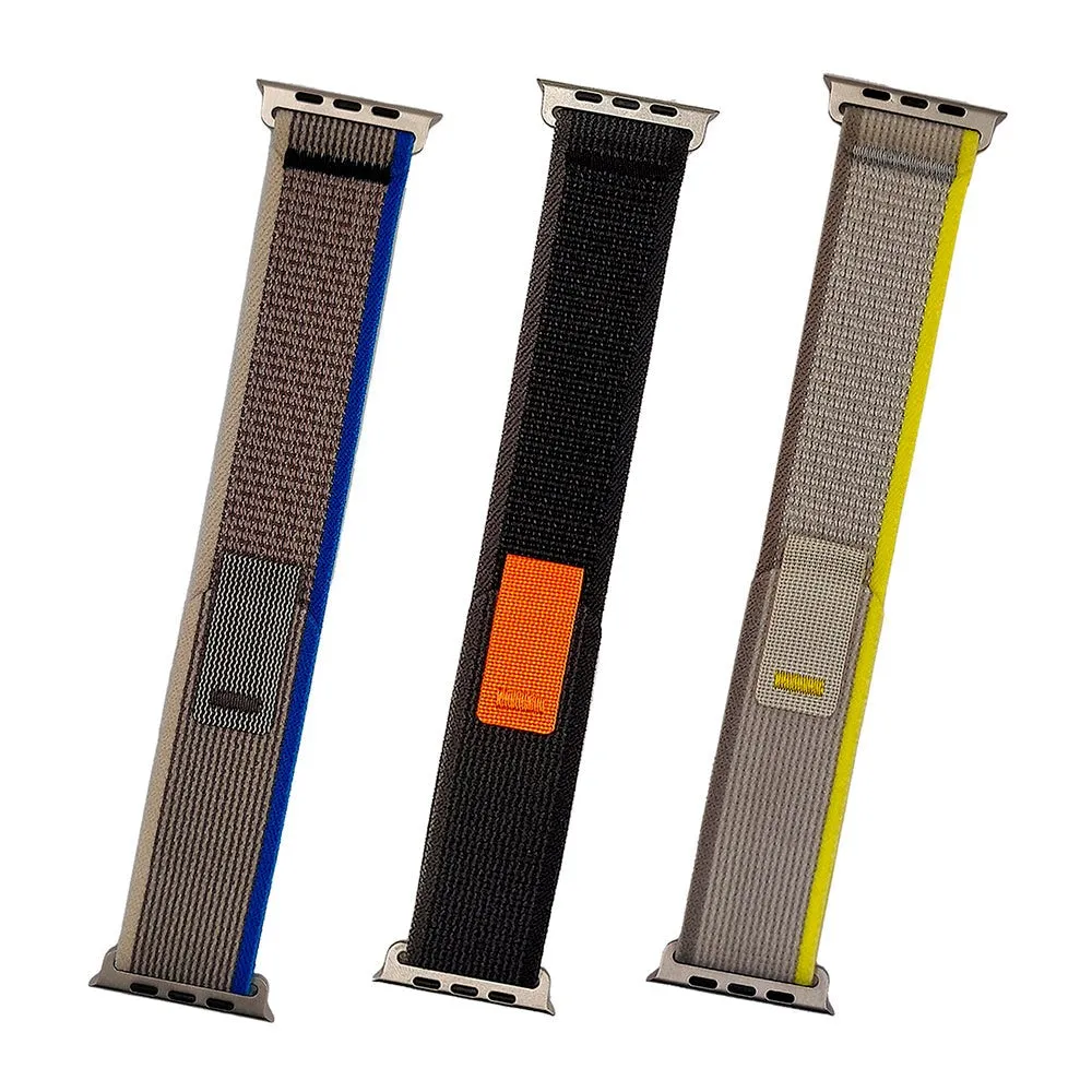 Apple Watch (42/44/SE/45/46/49mm) Velcro Stof Rem - Sort / Orange