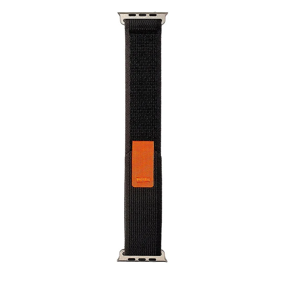 Apple Watch (42/44/SE/45/46/49mm) Velcro Stof Rem - Sort / Orange