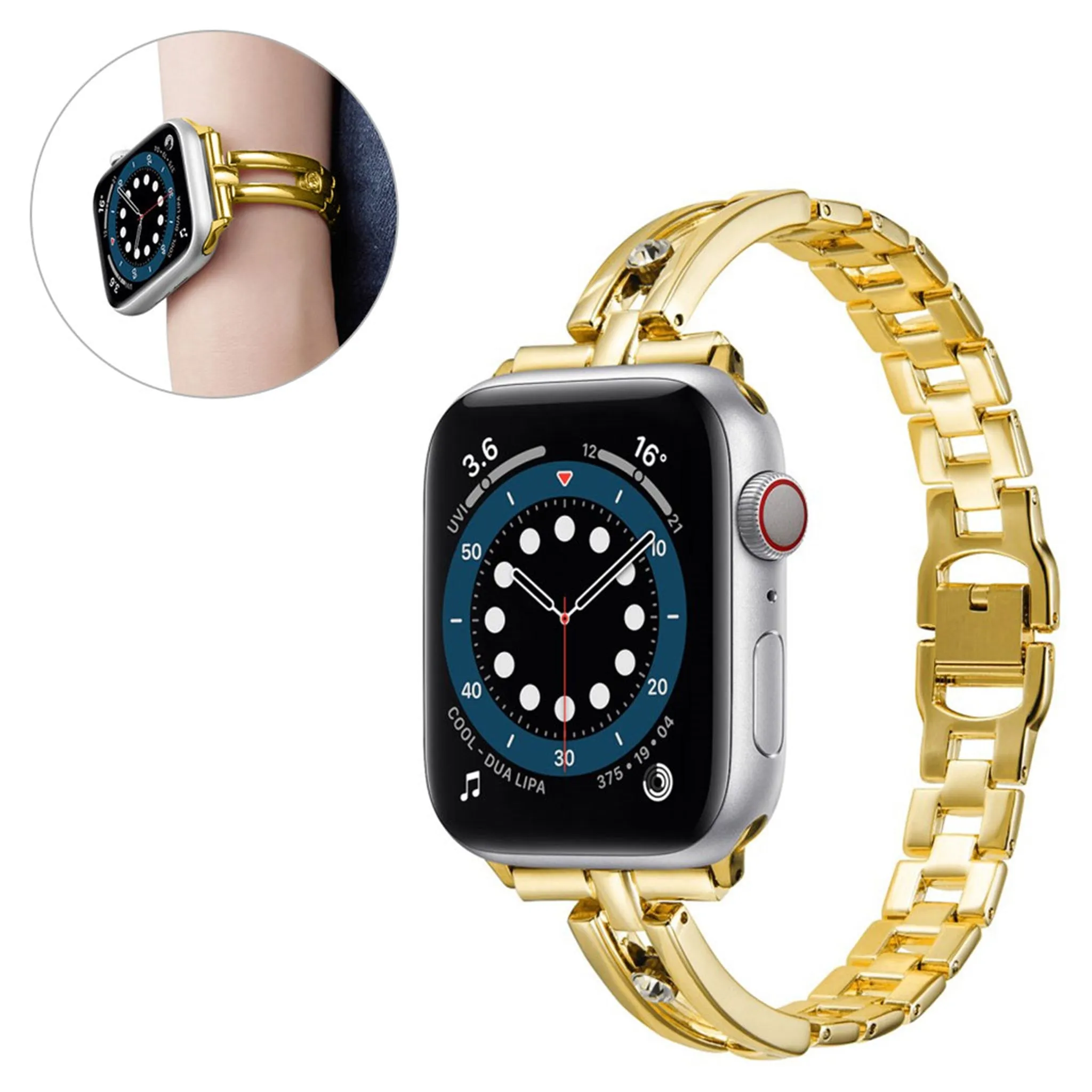 Apple Watch 44mm aluminum alloy with rhinestone décor watch strap - Gold