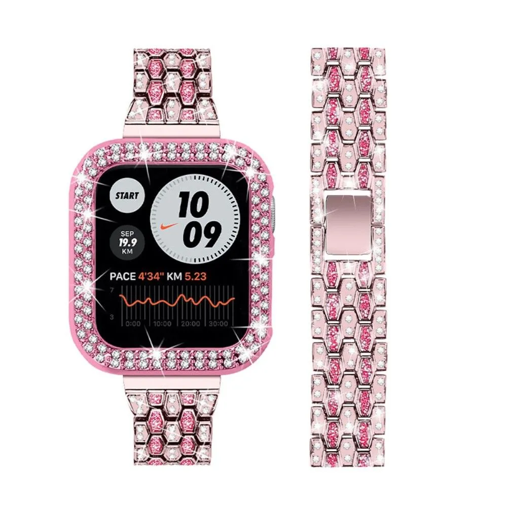 Apple Watch (45mm) five bead shiny rhinestone watch strap - Rose Pink / Rose / Rose Pink