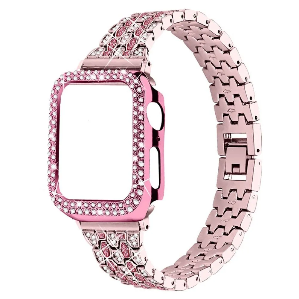 Apple Watch (45mm) five bead shiny rhinestone watch strap - Rose Pink / Rose / Rose Pink