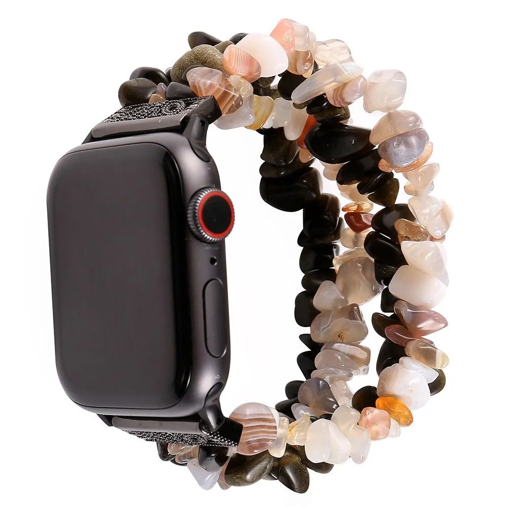 Apple Watch (45mm) natural stones style watch strap - Black / White