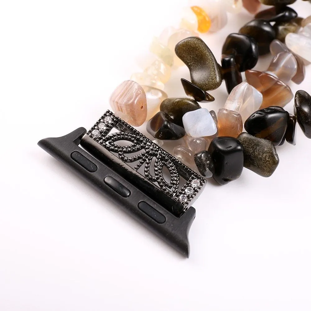 Apple Watch (45mm) natural stones style watch strap - Black / White
