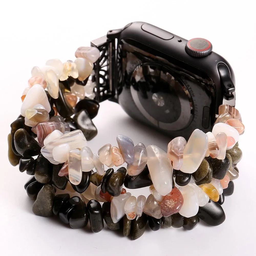 Apple Watch (45mm) natural stones style watch strap - Black / White