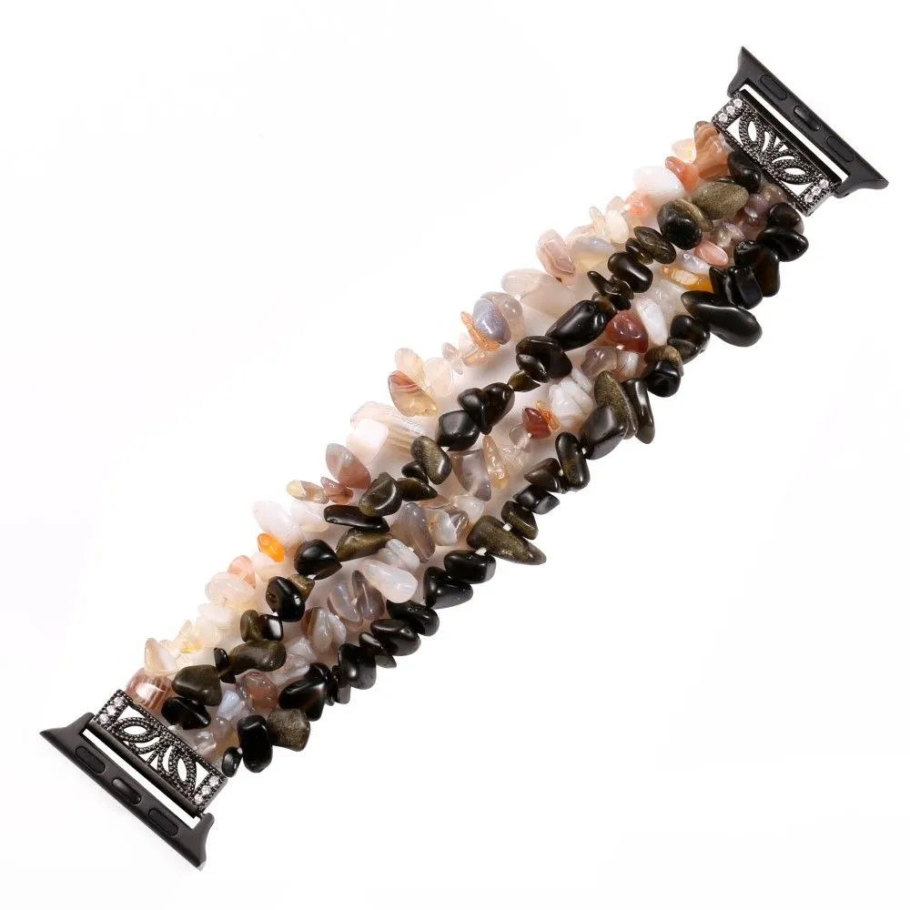 Apple Watch (45mm) natural stones style watch strap - Black / White