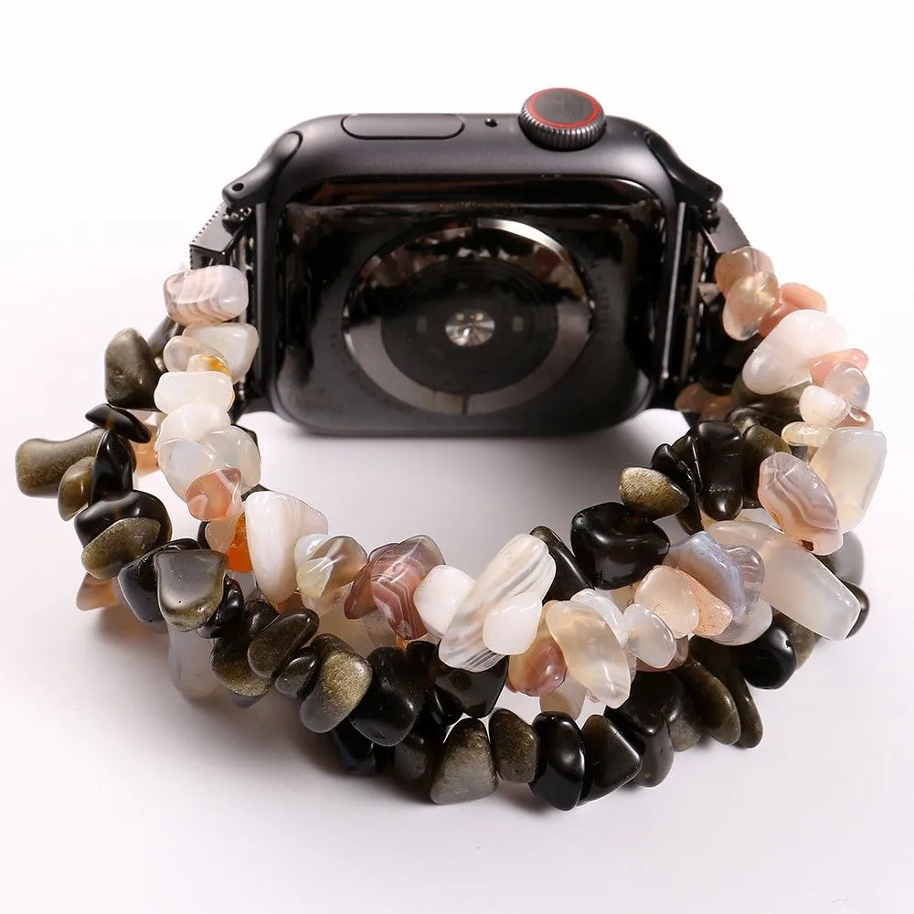 Apple Watch (45mm) natural stones style watch strap - Black / White